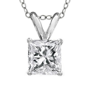 Prong Set Solitaire Diamond Necklace Pendant Princess  Cut 2.00 Carats White Gold 14K Pendant