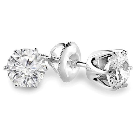 Prong Set Solitaire Round Brilliant Cut  Diamond Studs Earring 