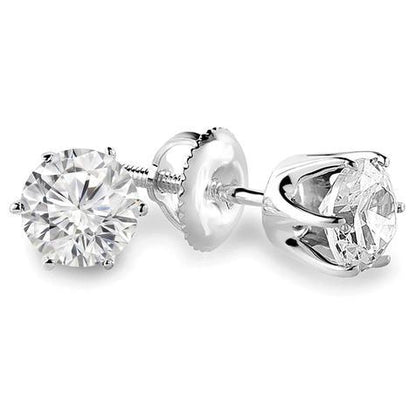 Prong Set Solitaire Round Brilliant Cut  Diamond Studs Earring 