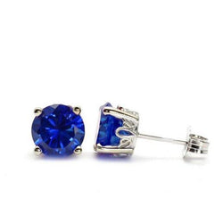 Round Solitaire Sri Lanka Sapphire 4 Carats Studs Earrings
