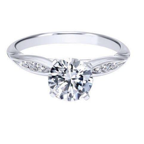 Prong Set Sparkling Engagement White Gold Diamond Solitaire Ring with Accents