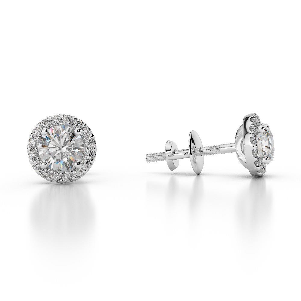 Prong Set Sparkling 3.50 Ct Diamonds Lady Studs Halo Earrings White Gold Studs- Halo