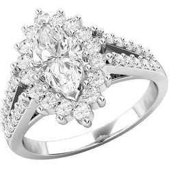 Natural  Flower Style Marquise & Round Cut Diamond Halo Ring 4.60 Ct White Gold