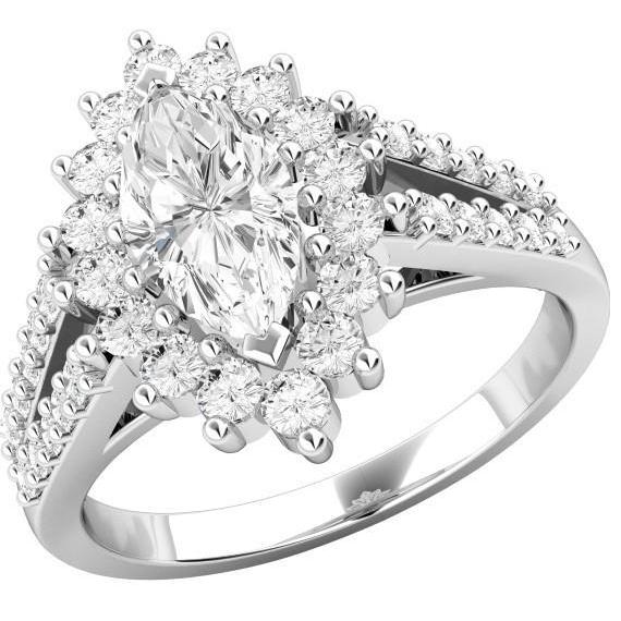 Prong Set Sparkling 4.60 Ct Marquise And Round Cut Diamonds Halo Ring Halo Ring