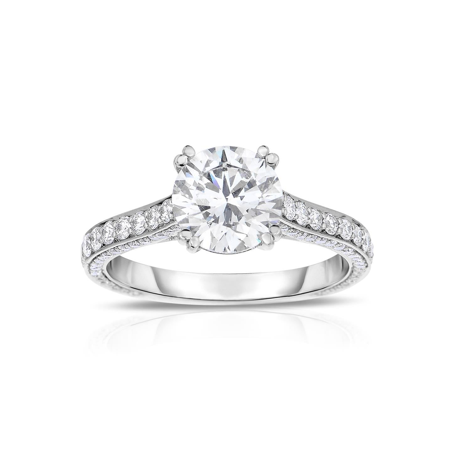 Prong Set  Brilliant Sparkling Solitaire Ring with Accents White Gold Diamond 