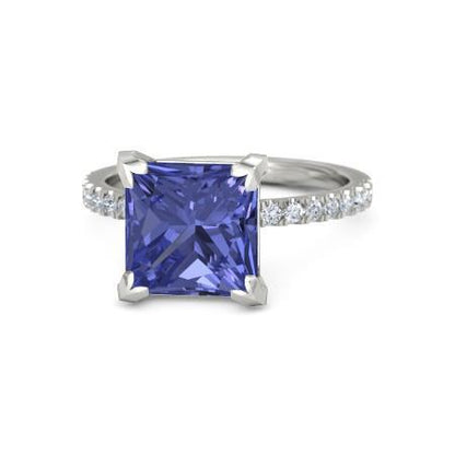 Prong Set Tanzanite And Diamonds   Ring White Gold Gemstone Ring