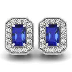 Tanzanite & Diamonds Halo Women Studs Earrings White Gold 6.70 Ct