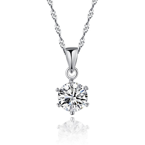 Prong Setting 1 Carats Round Cut Diamond Necklace Pendant White Gold 14K Pendant