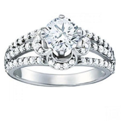 Real  Round Diamond Engagement Ring Split Shank 1.35 Carats White Gold 14K