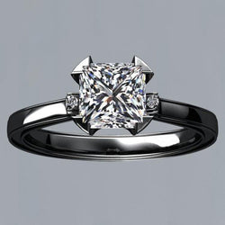 Real  1.56 Carat Princess Diamond Engagement Ring Black Gold 14K