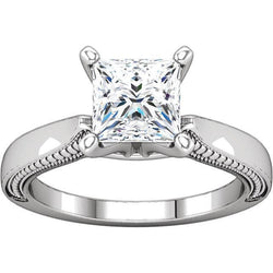Vintage Style 2 Carat Princess Diamond Solitaire Ring White Gold 14K