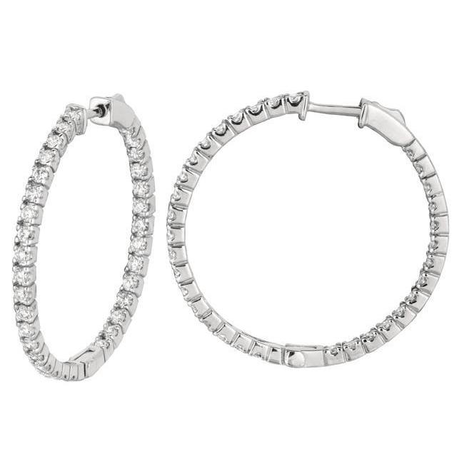 Prong Setting 2.05 Carat Round Brilliant Diamonds Hoop Earrings White Gold 14K Hoop Earrings