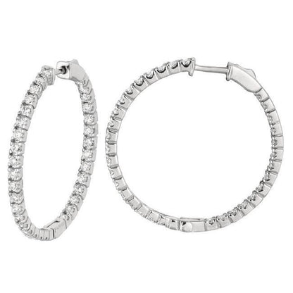 Prong Setting 2.05 Carat Round Brilliant Diamonds Hoop Earrings White Gold 14K Hoop Earrings