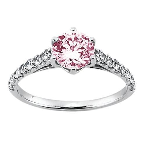 Prong Setting Round Pink Diamond EngagementWg   Gemstone Ring