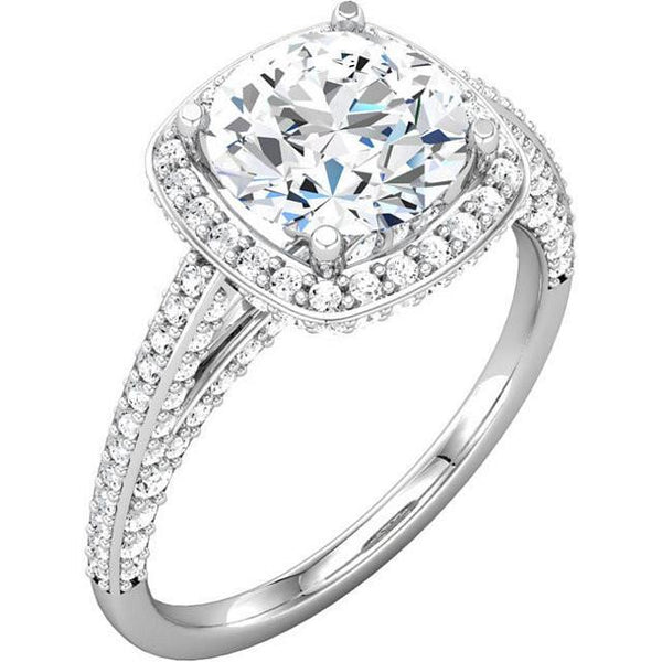 2.30 Carat Round Diamond Halo Engagement Ring White Gold 14K