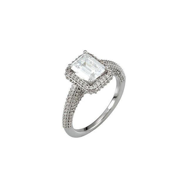 Prong Setting    Antique Lady’s  Style White Elegant Gold Diamond Solitaire Ring with Accents 