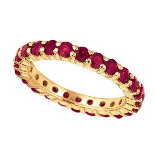 Prong Setting 2.76 Carat Round Ruby Eternity Band Yellow Gold 14K New Ring Gemstone Ring