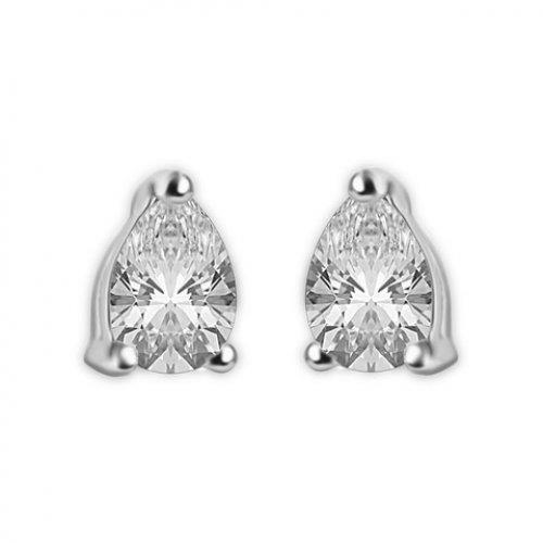 Prong Setting  Pear Cut Sparkling Unique Stud Earrings White Gold Diamond