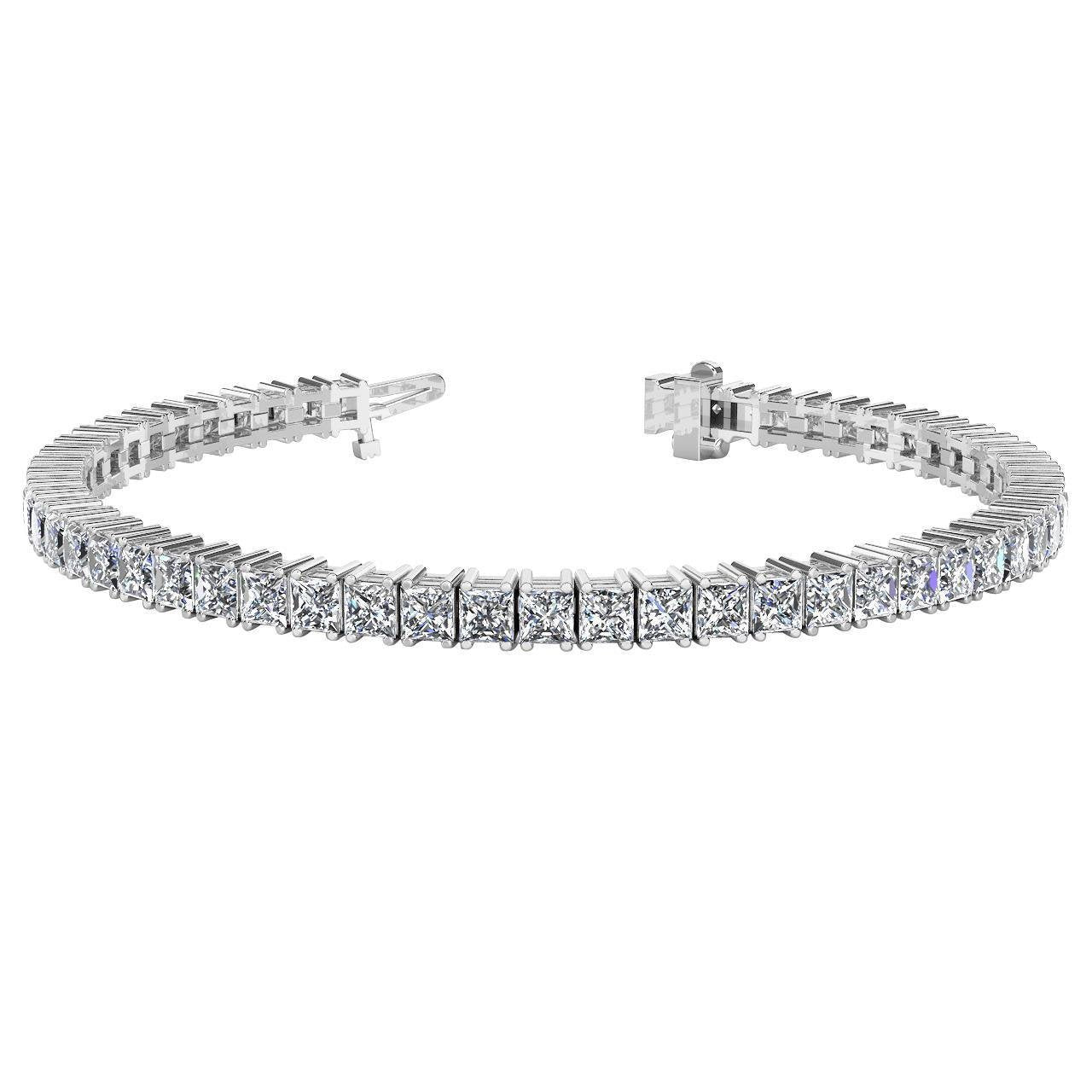 Prong Setting Princess Diamond Tennis Bracelet White Gold  17 Carats Tennis Bracelet