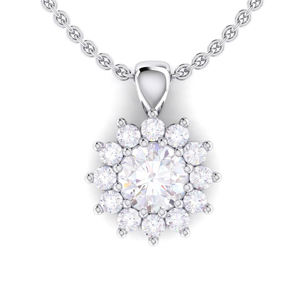 Prong Setting Round Diamond Necklace Pendant White Gold Jewelry Pendant