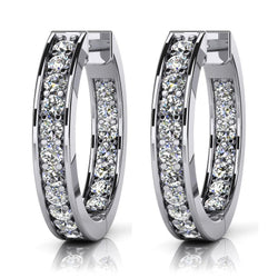 Prong Single Row Hoop Earrings 3.60 Ct Round Cut Real Natural Earth Mined Diamonds White Gold