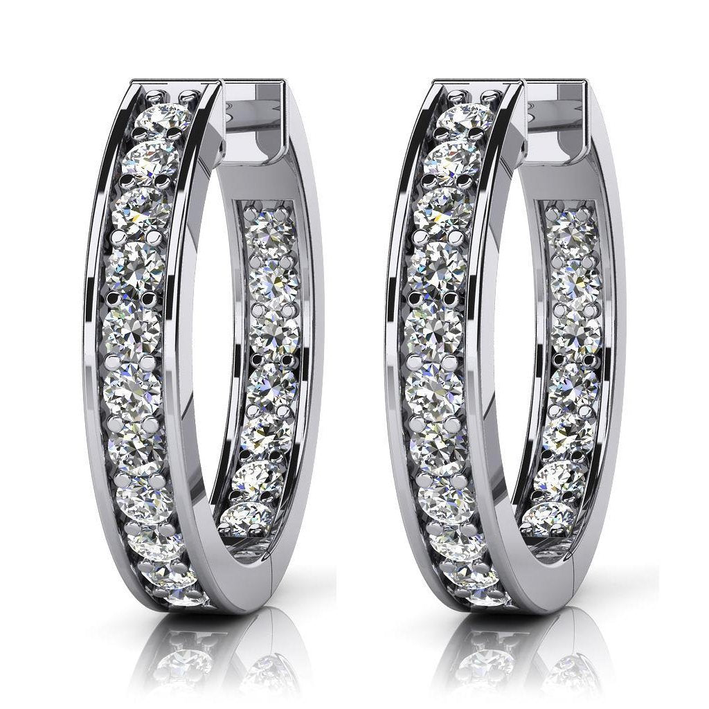 Prong Single Row Hoop Earrings 3.60 Ct Round Cut Diamonds White Gold Hoop Earrings
