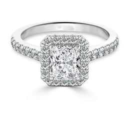 Natural  Radiant & Round Diamond Engagement Ring 3.60 Carats 14K White Gold