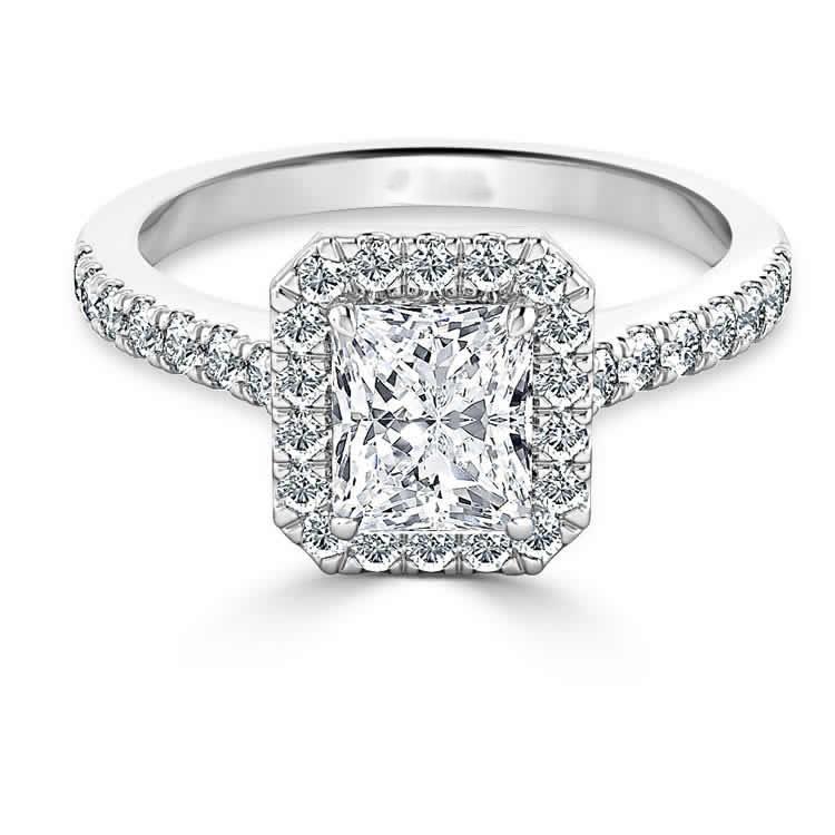 Radiant And Round Cut 3.60 Ct Diamonds Engagement Ring 14K White Gold Halo Ring
