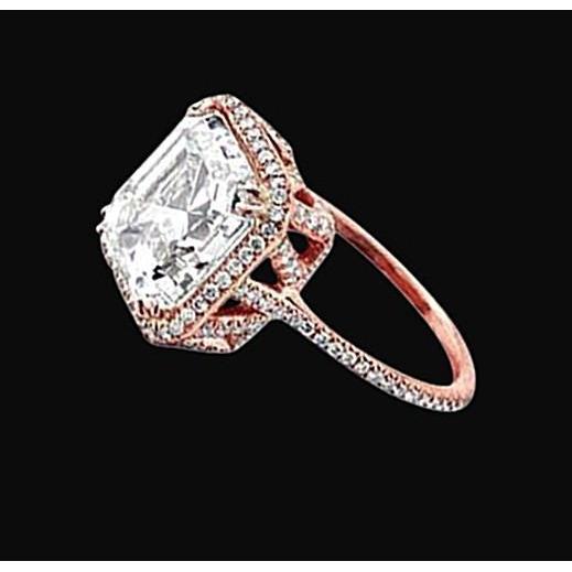 Radiant Center Diamond 3.51 Ct. Engagement Fancy Halo Ring Pink Gold Halo Ring