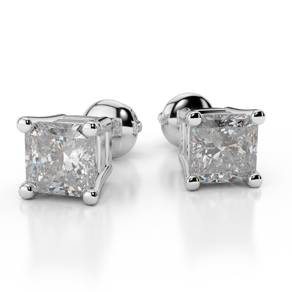 Radiant Cut  Diamonds Women Studs Earrings White Gold Stud Earrings