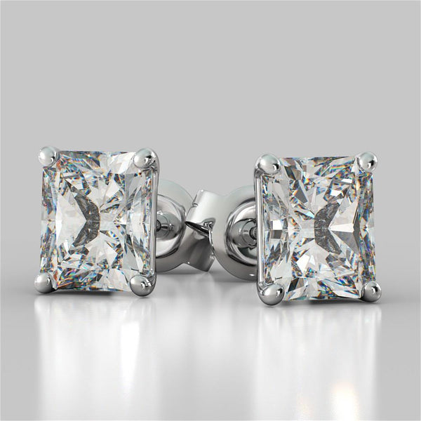 New Radiant Cut Diamond Stud Earrings White Gold Stud Earrings