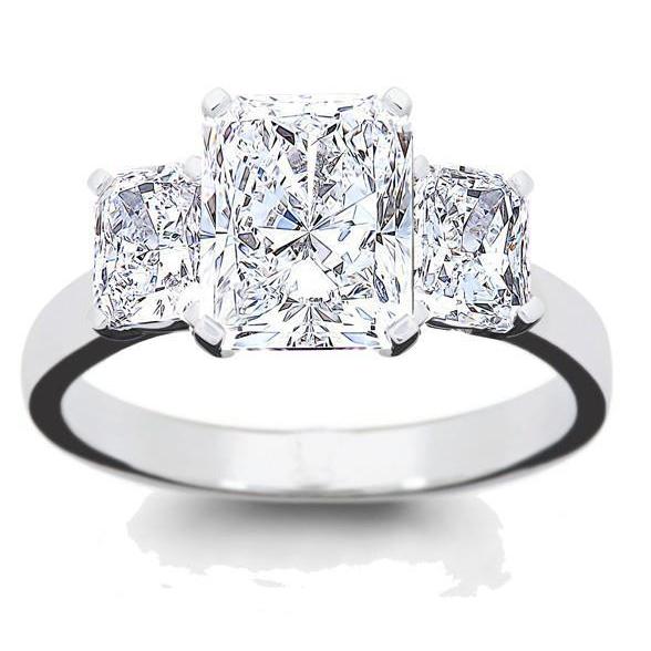 Radiant Cut Three Stone 4.50 Ct Diamonds Wedding Ring White Gold 14K Three Stone Ring