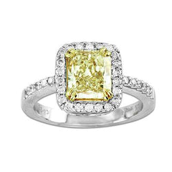 Radiant Cut Yellow Sapphire Gemstone Ring White Gold Diamond 2.5 Ct.