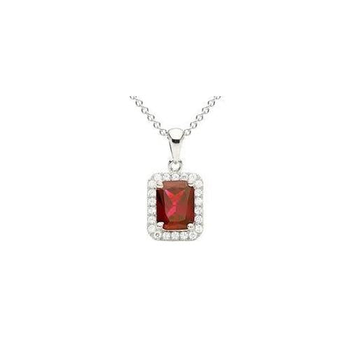 Emerald Cut Ruby & Diamond Necklace Pendant White Gold 14K 4.40 Carats Gemstone Pendant