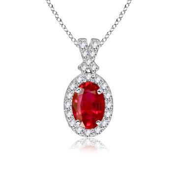 Red Aaa Ruby With White Gold Diamonds Pendant Necklace 14K 6.75 Carats Gemstone Pendant