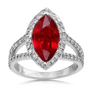 Ladies Red Marquise Cut Ruby And Diamond Lady Men Ring White Gold  Gemstone Ring