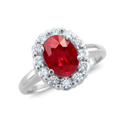  Sparkling Unique Lady’s Red Natural Ruby Halo Diamond Wedding Ring White Gold  Gemstone Ring