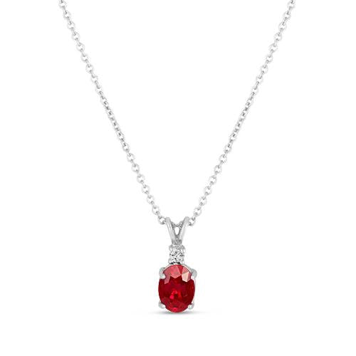 Red Oval Cut Ruby And Diamond 2.10 Carats Pendant Necklace Gold 14K Gemstone Pendant