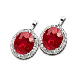 Red Oval Cut Ruby And Diamond Women Earring 10.60 Carats New