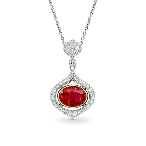 Red Oval Cut Ruby With Diamond Necklace Pendant Gold Lady Jewelry Gemstone Pendant