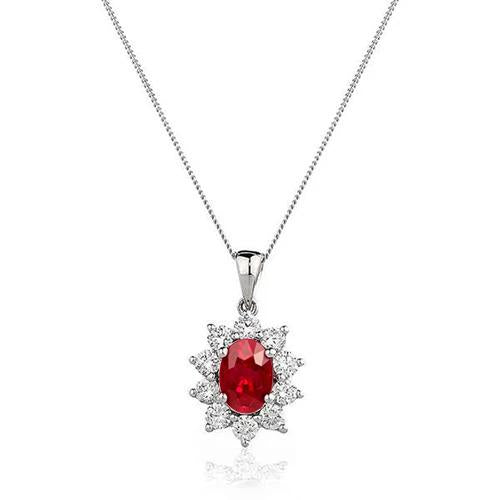 natural round ruby 3ct pendant front view