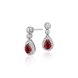 Red Ruby And Natural Earth Mined Diamond Women Dangle Earring Gold 14K 2.58 Ct