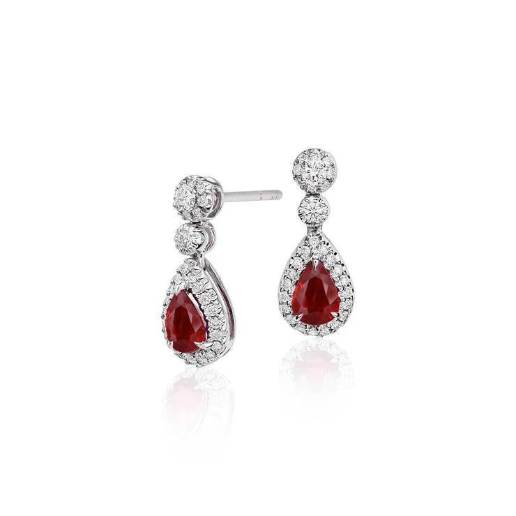 Red Ruby And Diamond Women Dangle Earring Pair Gold 14K 2.70 Ct Gemstone Earring