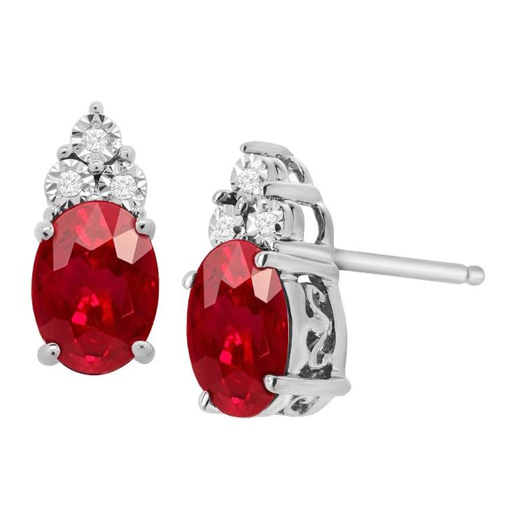 Red Ruby And Diamond Women Stud Earring Gold Gemstone Jewelry Gemstone Earring