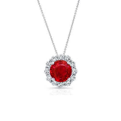 Red Ruby And Diamonds 4.75 Carats Pendant Necklace Gold White 14K