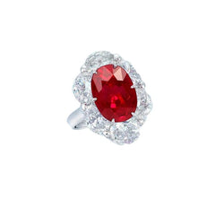 Red Ruby With Halo Natural Earth Mined Diamond Ring White Gold 14K 5.25 Ct Gemstone New