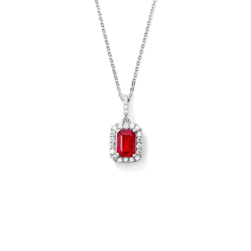 Red Ruby With Diamonds 4.00 Carats Pendant Necklace 14K White Gold Gemstone Pendant