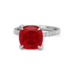 Red Ruby With Diamonds 4.25 Carats Ring 14K White Gold