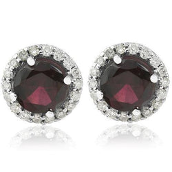 Red Sapphire Stud Earring Round Natural Earth Mined Diamond 3.60 Carats White Gold 14K