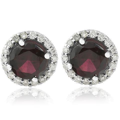 Red Sapphire Stud Earring Round Diamond   Lady’s Brilliant Engagement   White Gold   Gemstone Earring